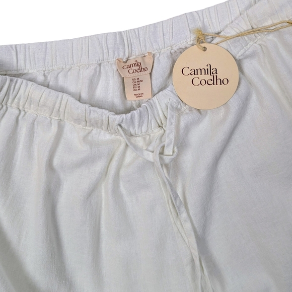 Camila Coelho Linen Blend Pants Floral Eyelet Cutouts At Sides White M NWT - Picture 9 of 10